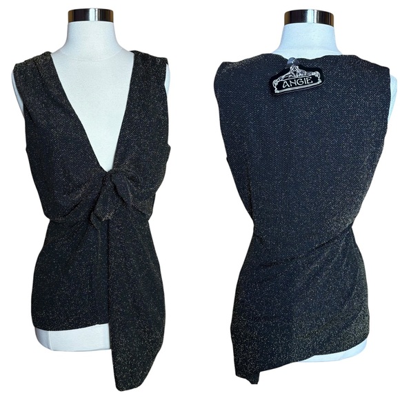 Angie Black Gold Metallic Sleeveless Deep VNeck Stretchy Unlined Romper NWT L - Picture 1 of 10